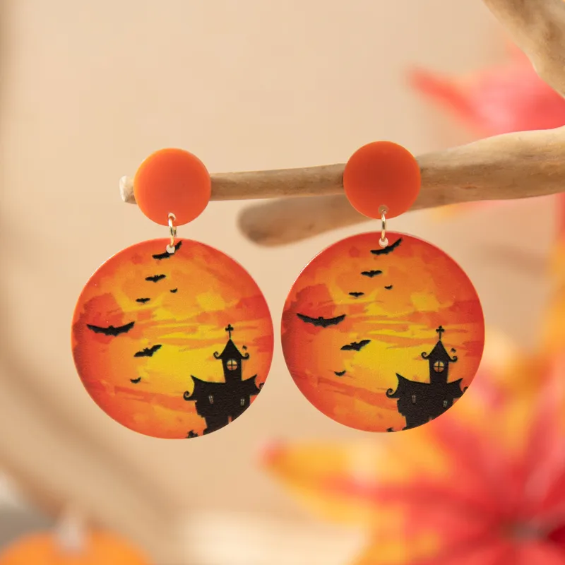 Funny Pumpkin Bat Skull Acrylic Drop Earrings PJ-BR-0155