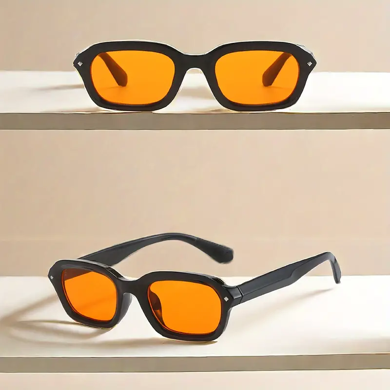 Retro Punk Versatile Small Square Frame Orange Glasses, For Men Women Outdoor Party Vacation Travel Driving Supply Photo Prop