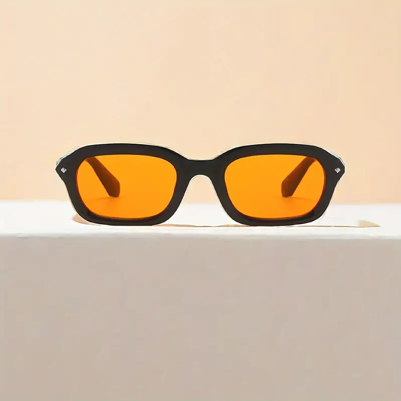 Retro Punk Versatile Small Square Frame Orange Glasses, For Men Women Outdoor Party Vacation Travel Driving Supply Photo Prop