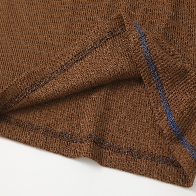 Men's Stylish Plaid Checkered Waffle Henley Shirt with Button Design - Casual Outdoor Short Sleeve Tee