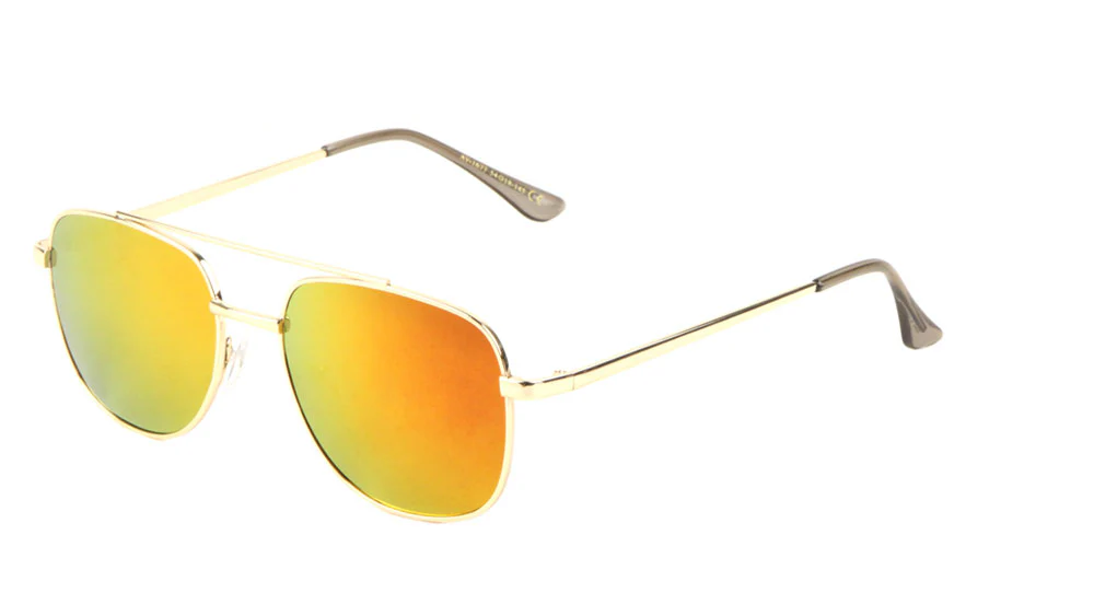 Contemporary Squared Metal Sunglasses with Plastic Tips and Sleek Design