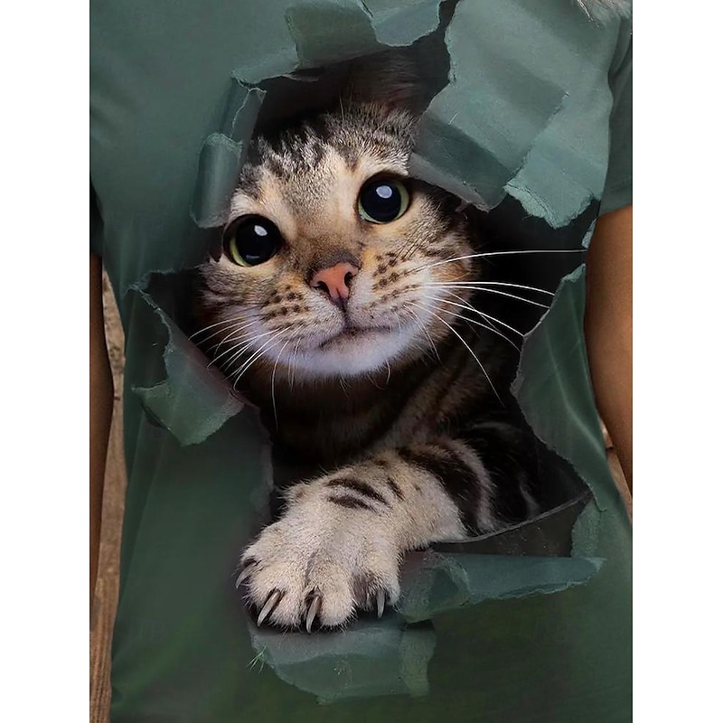 Stylish Women's 3D Cat Print T-Shirt - Trendy Round Neck Short Sleeve for Daily and Weekend Wear