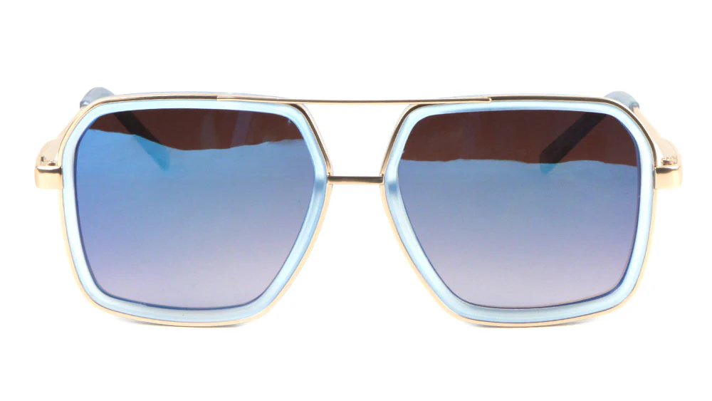 Oversized Squared Sunglasses with Color Mirror Lenses and Sleek Metal Details