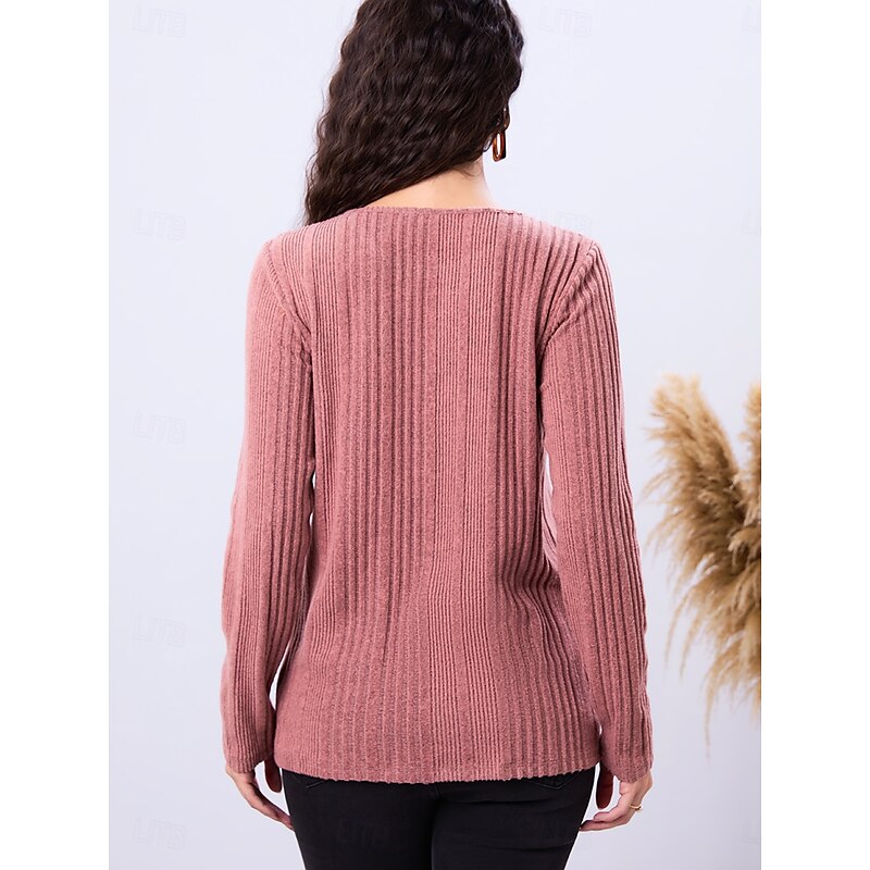 Stylish Rose Pink Long Sleeve Tunic for Daily Casual Wear - Women's Fashion Spring & Fall Top