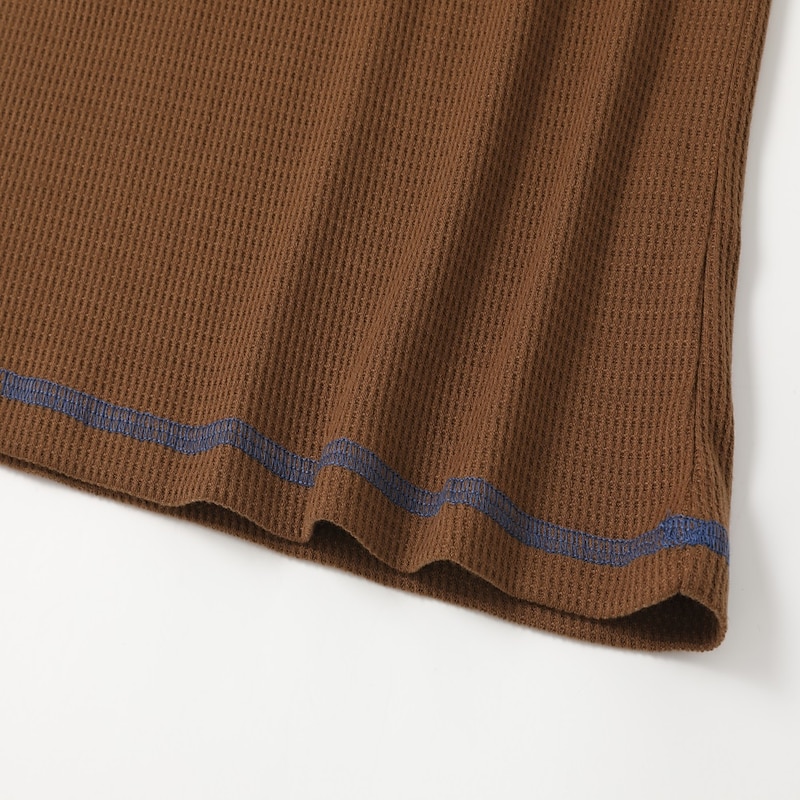 Men's Stylish Plaid Checkered Waffle Henley Shirt with Button Design - Casual Outdoor Short Sleeve Tee