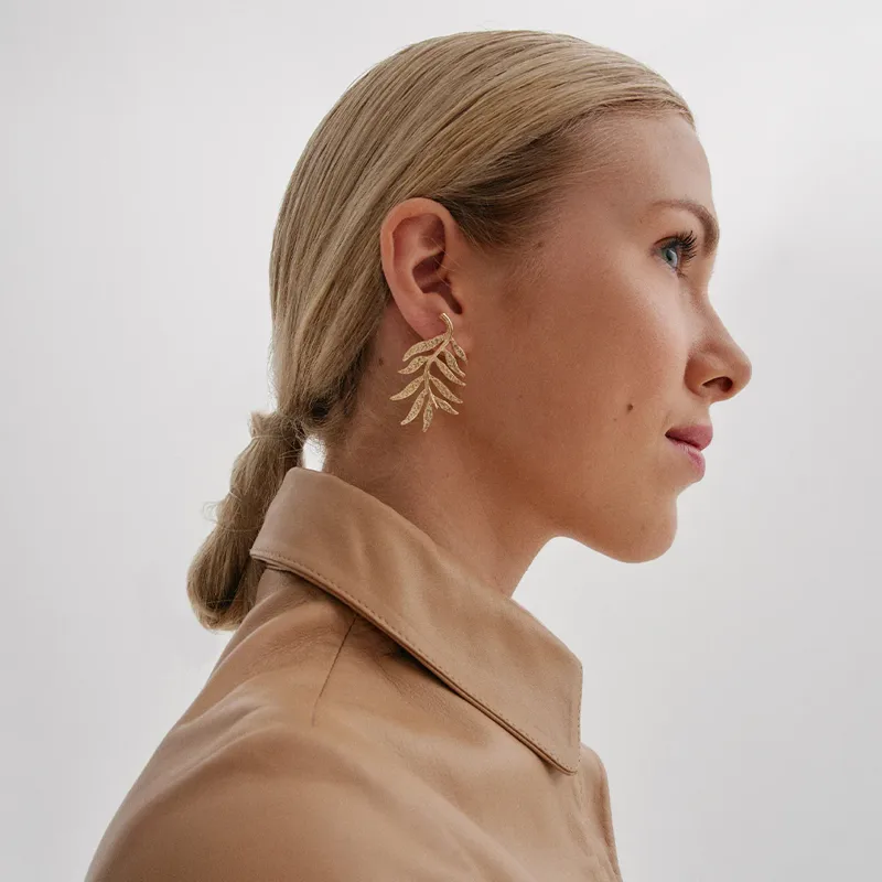 Simple Leaves Gold Plated Ear Studs