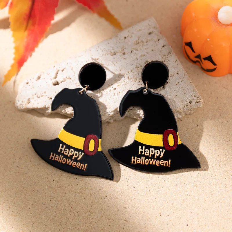 Funny Pumpkin Bat Skull Acrylic Drop Earrings PJ-BR-0155