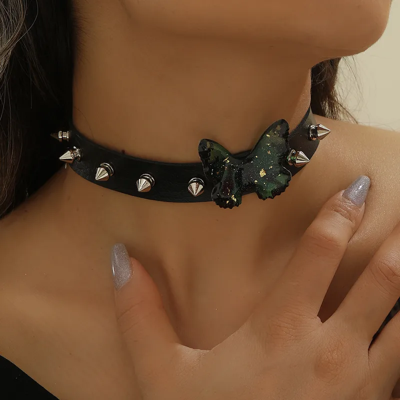 Punk Butterfly Leather Necklace