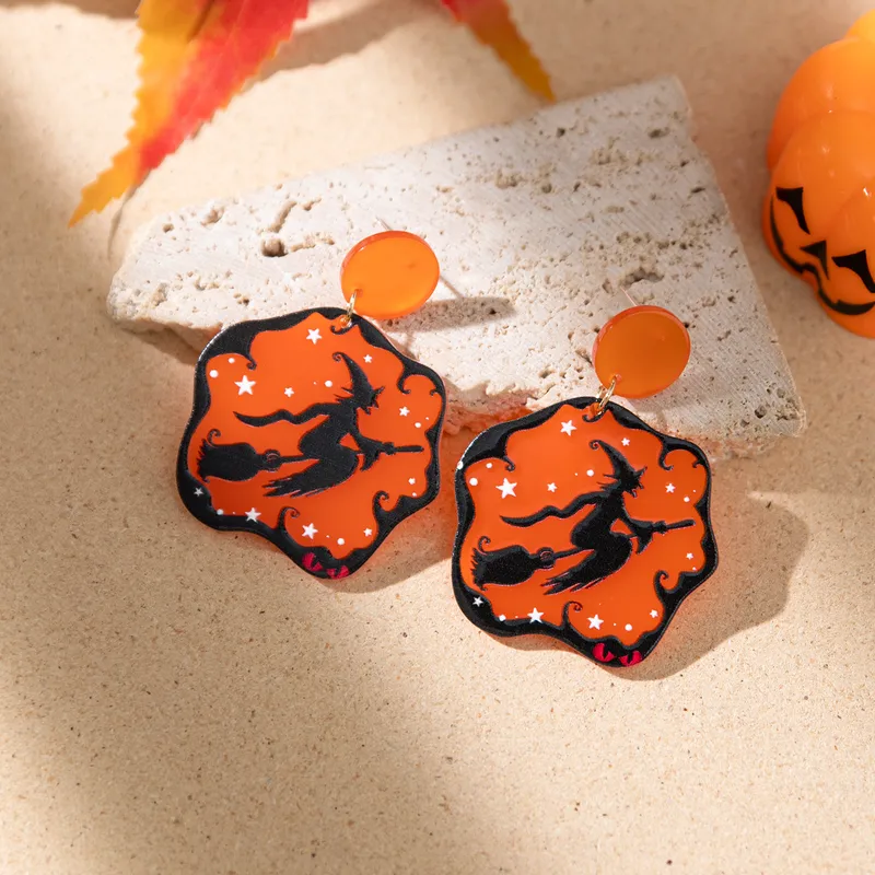 Funny Pumpkin Bat Skull Acrylic Drop Earrings PJ-BR-0155