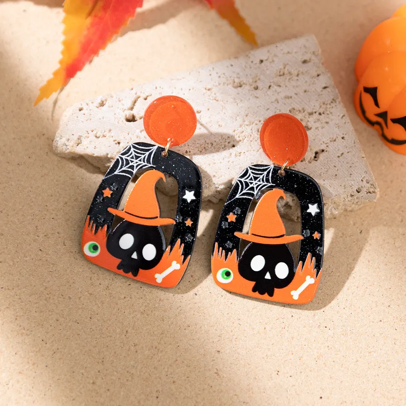 Funny Pumpkin Bat Skull Acrylic Drop Earrings PJ-BR-0155