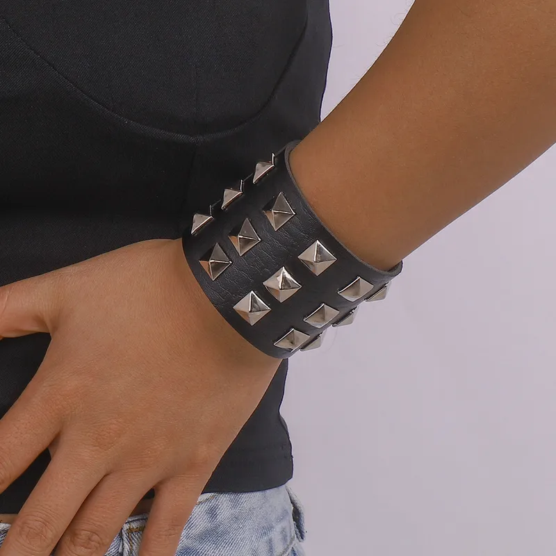 Diamond Leather Punk Night Club Bracelet