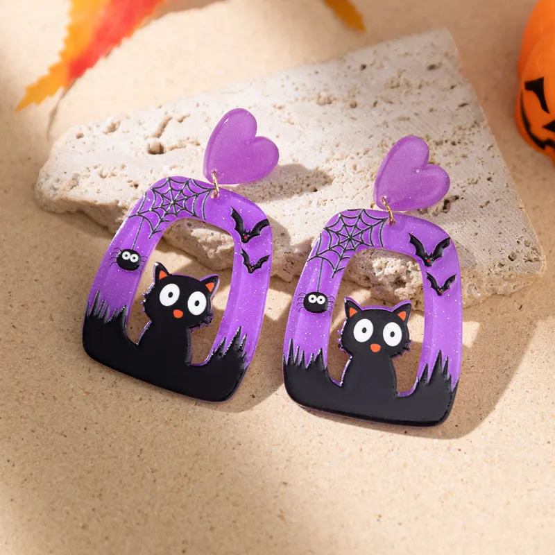 Funny Pumpkin Bat Skull Acrylic Drop Earrings PJ-BR-0155