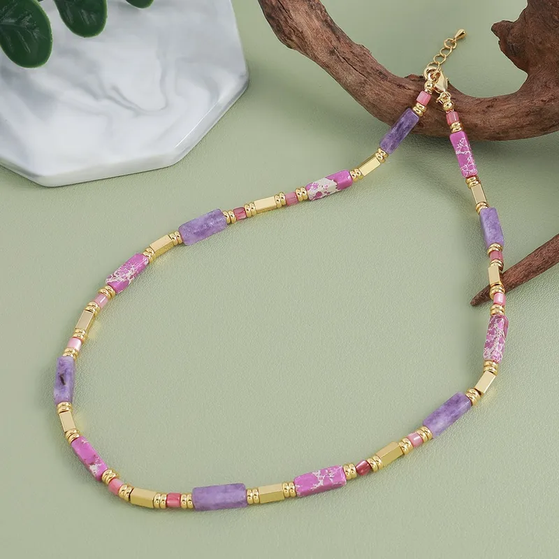 Vintage Round Rectangle Stone Pendant Necklace