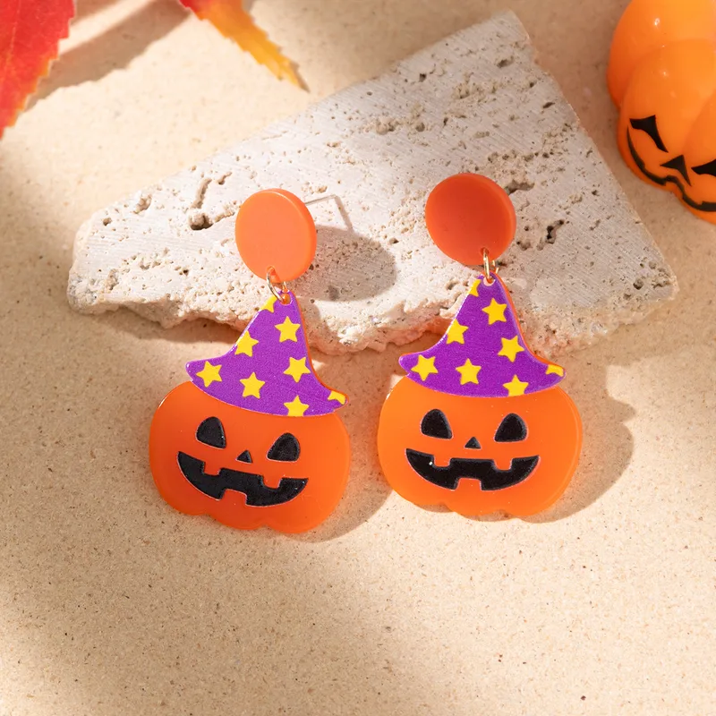 Funny Pumpkin Bat Skull Acrylic Drop Earrings PJ-BR-0155