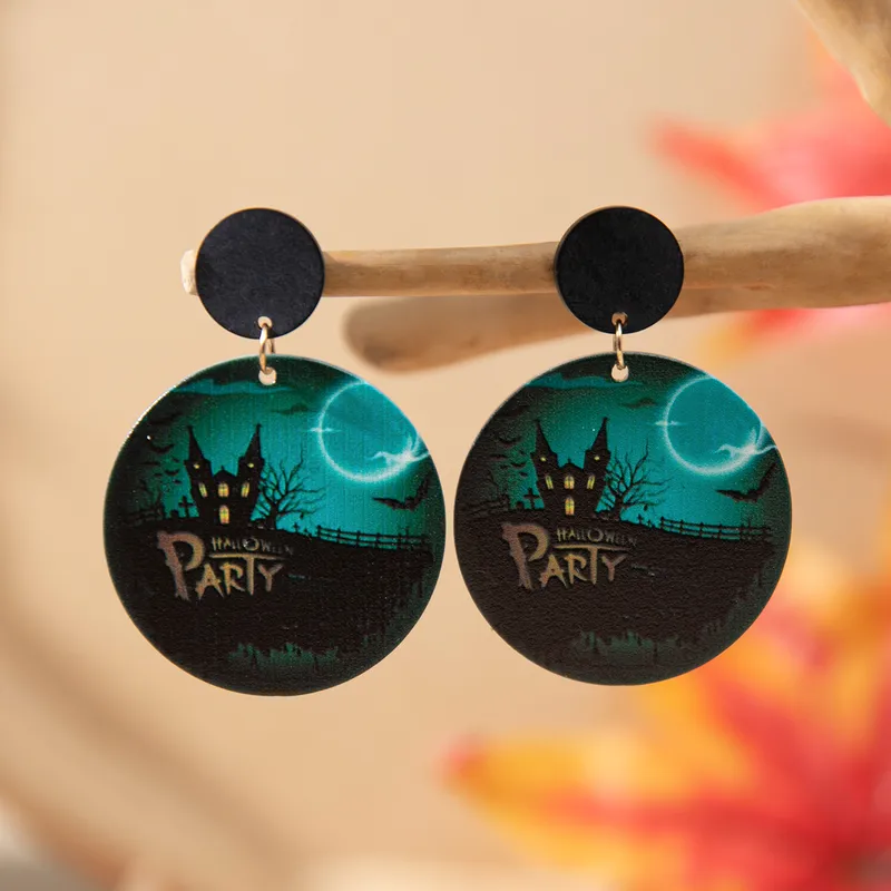 Funny Pumpkin Bat Skull Acrylic Drop Earrings PJ-BR-0155