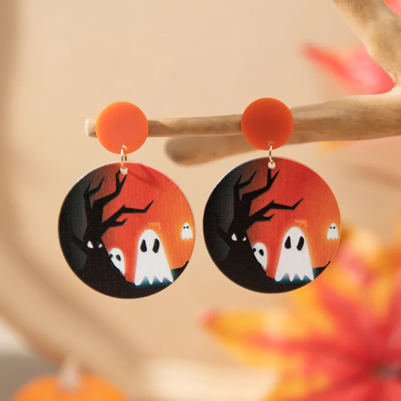 Funny Pumpkin Bat Skull Acrylic Drop Earrings PJ-BR-0155