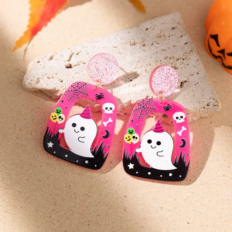 Funny Pumpkin Bat Skull Acrylic Drop Earrings PJ-BR-0155
