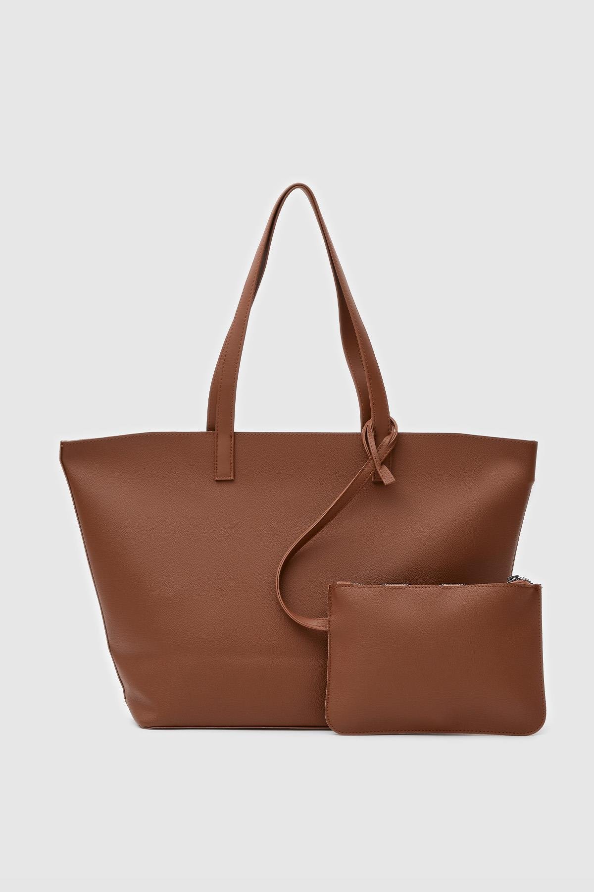 Elegant Brown Faux Leather Tote Bag