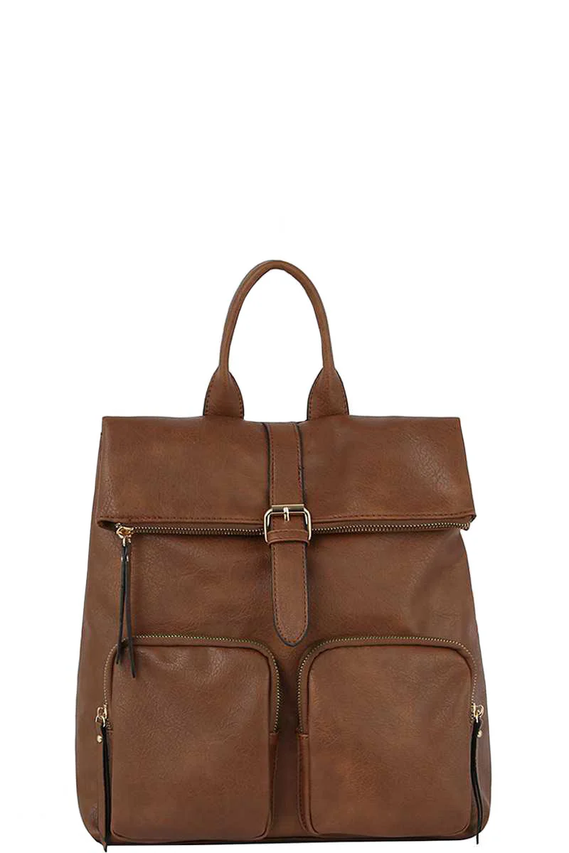 Classic Black Faux Leather Backpack