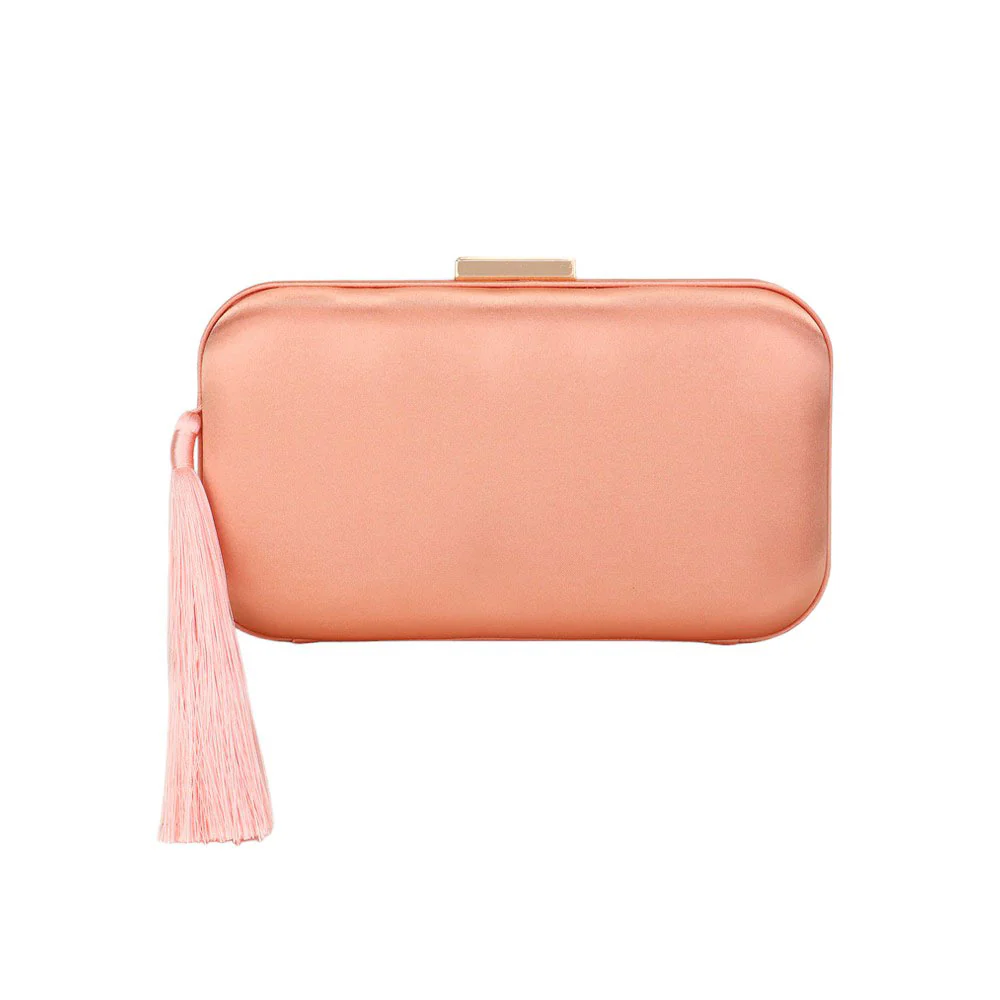 Elegant Pink Satin Clutch With Tassel