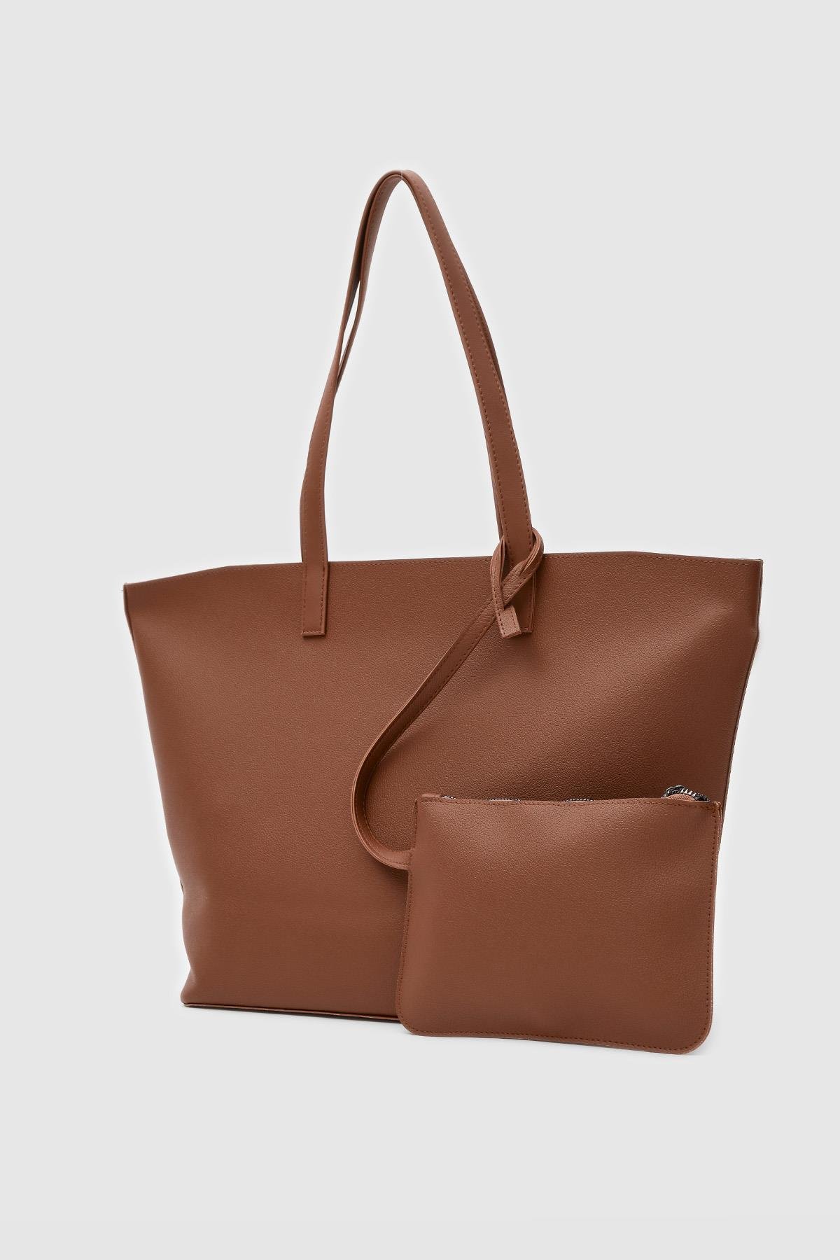 Elegant Brown Faux Leather Tote Bag
